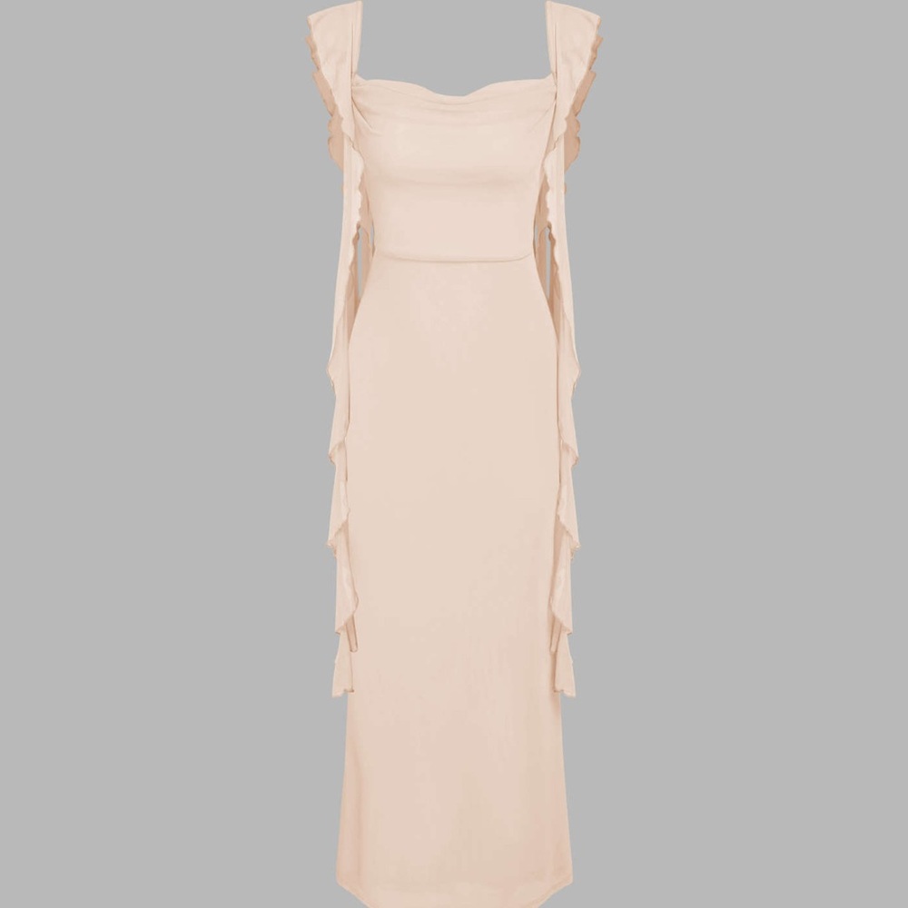 Mesh Ruffle Maxi Dress in Elegant Cream